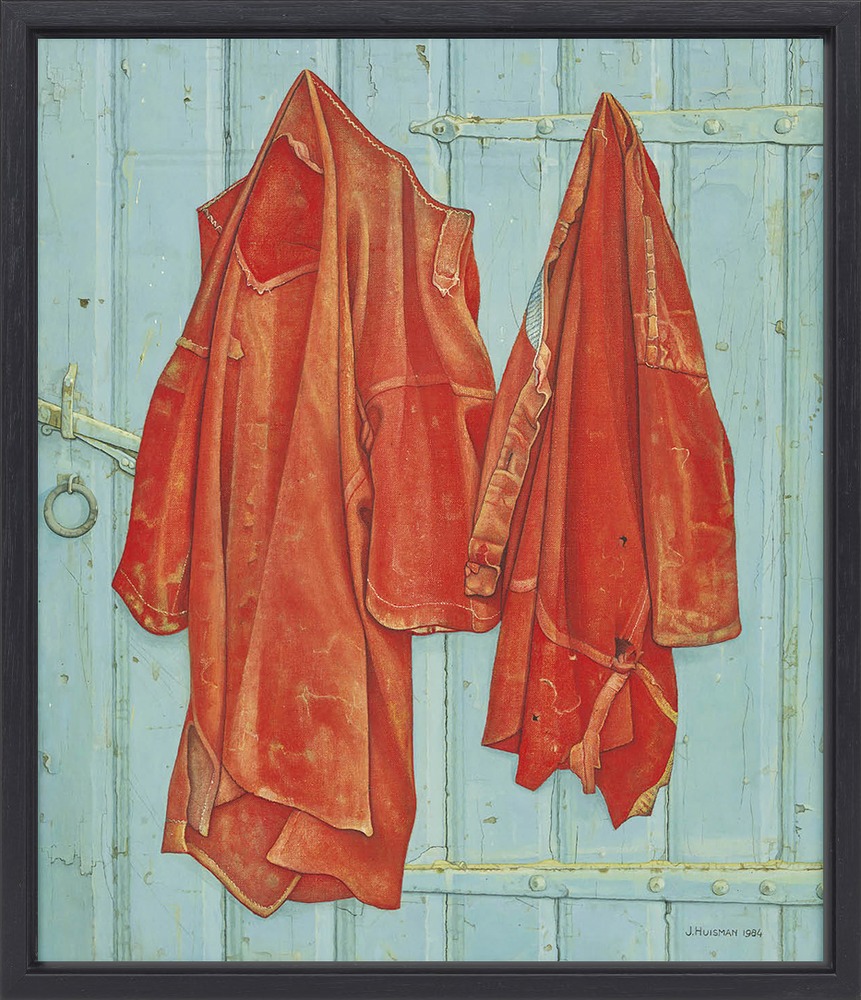 Roodbaaien hemden op blauwe deur